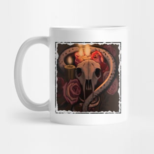 Skull surrounded by roses, candles and a snake Mug